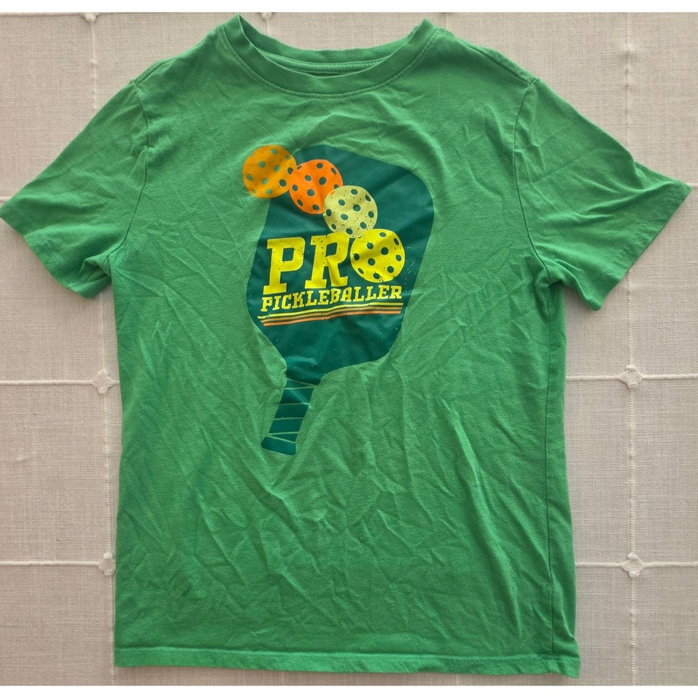 Cat & Jack Boys Pro Pickleballer Graphic Tee Green Short Sleeve Shirt XL 14